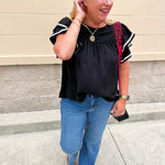 Graceful Ruffle Sleeve Woven Top in Black - The Pink Pineapple 850