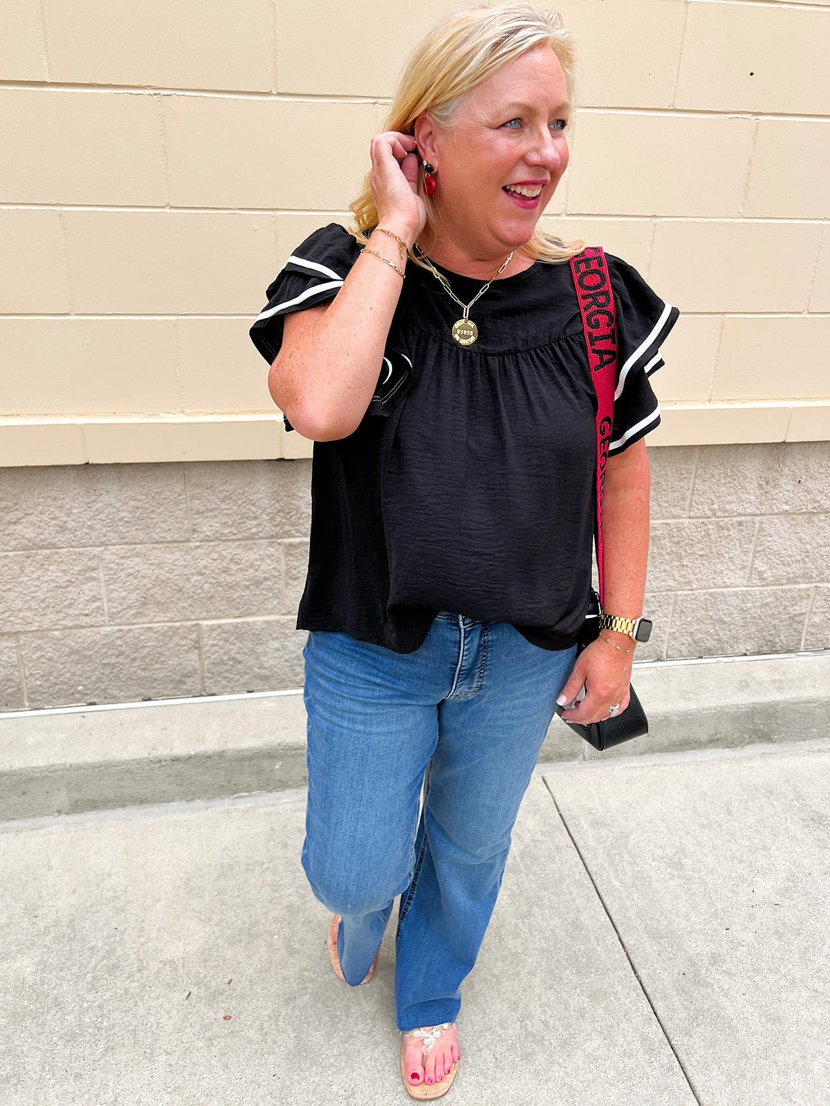 Graceful Ruffle Sleeve Woven Top in Black - The Pink Pineapple 850