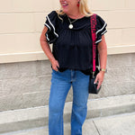 Graceful Ruffle Sleeve Woven Top in Black - The Pink Pineapple 850