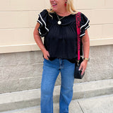 Graceful Ruffle Sleeve Woven Top in Black - The Pink Pineapple 850