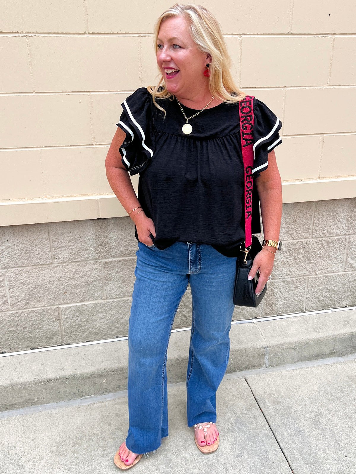Graceful Ruffle Sleeve Woven Top in Black - The Pink Pineapple 850
