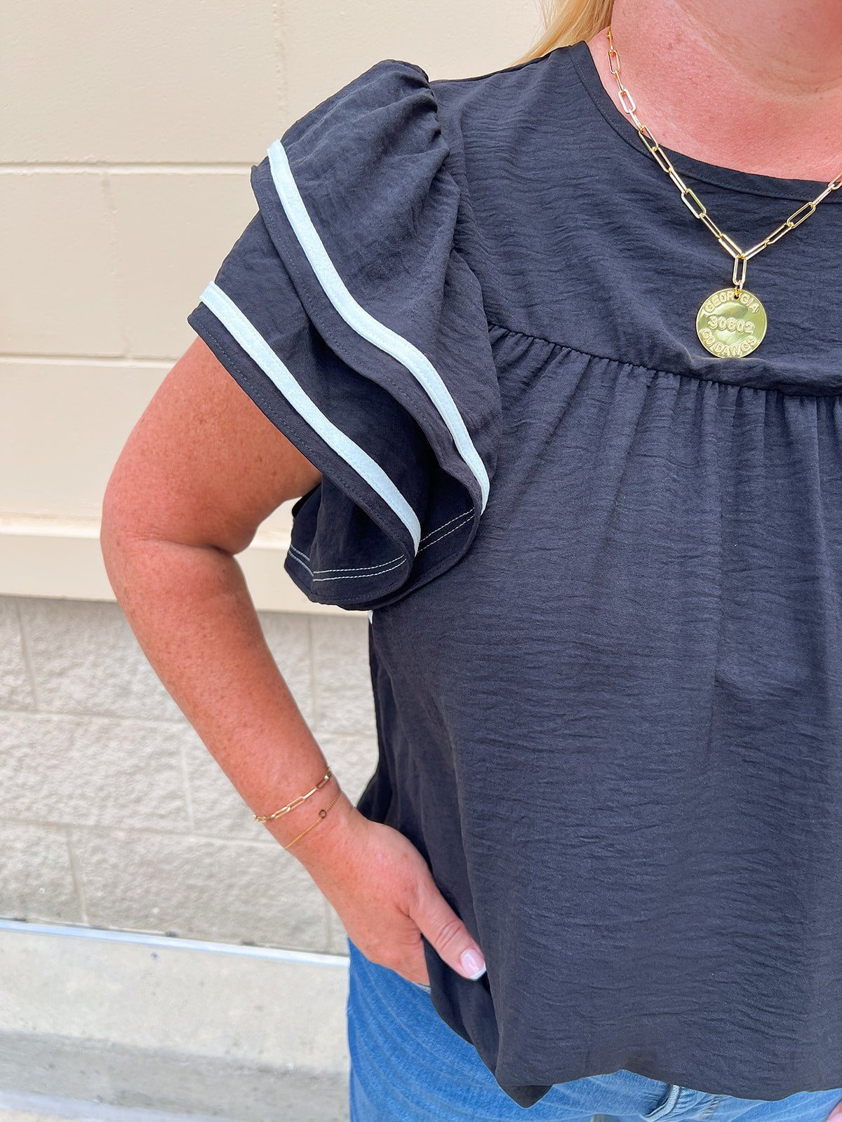 Graceful Ruffle Sleeve Woven Top in Black - The Pink Pineapple 850