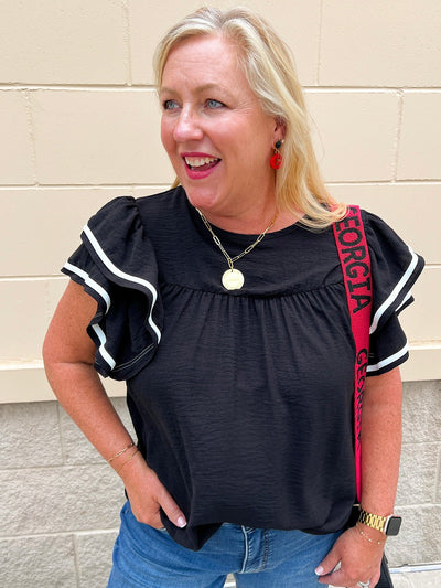Graceful Ruffle Sleeve Woven Top in Black - The Pink Pineapple 850