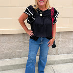 Graceful Ruffle Sleeve Woven Top in Black - The Pink Pineapple 850