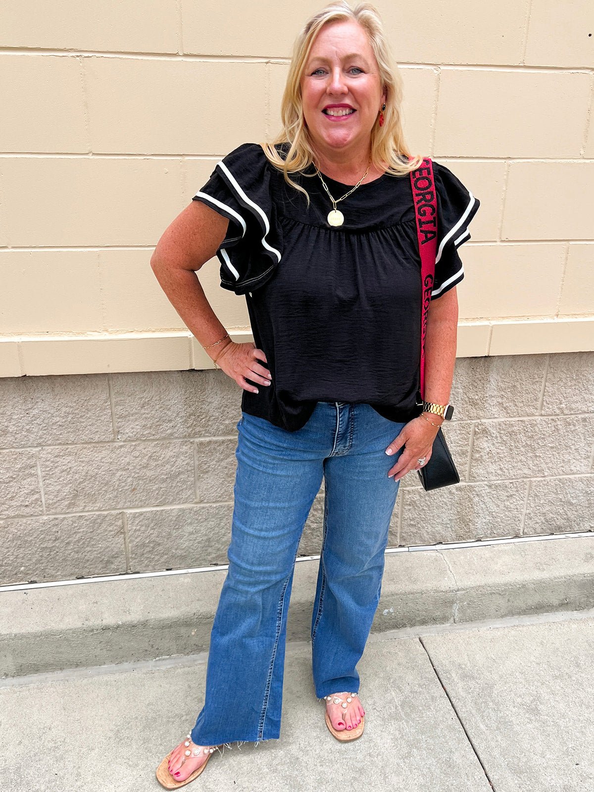 Graceful Ruffle Sleeve Woven Top in Black - The Pink Pineapple 850