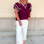 Graceful Ruffle Sleeve Woven Top in Garnet - The Pink Pineapple 850