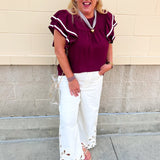 Graceful Ruffle Sleeve Woven Top in Garnet - The Pink Pineapple 850