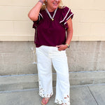 Graceful Ruffle Sleeve Woven Top in Garnet - The Pink Pineapple 850