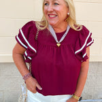 Graceful Ruffle Sleeve Woven Top in Garnet - The Pink Pineapple 850