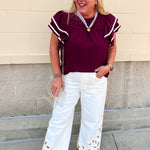 Graceful Ruffle Sleeve Woven Top in Garnet - The Pink Pineapple 850