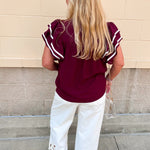 Graceful Ruffle Sleeve Woven Top in Garnet - The Pink Pineapple 850
