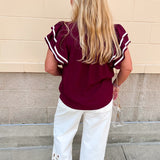 Graceful Ruffle Sleeve Woven Top in Garnet - The Pink Pineapple 850