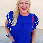 Graceful Ruffle Sleeve Woven Top in Royal Blue - The Pink Pineapple 850