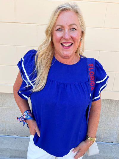 Graceful Ruffle Sleeve Woven Top in Royal Blue - The Pink Pineapple 850