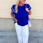 Graceful Ruffle Sleeve Woven Top in Royal Blue - The Pink Pineapple 850