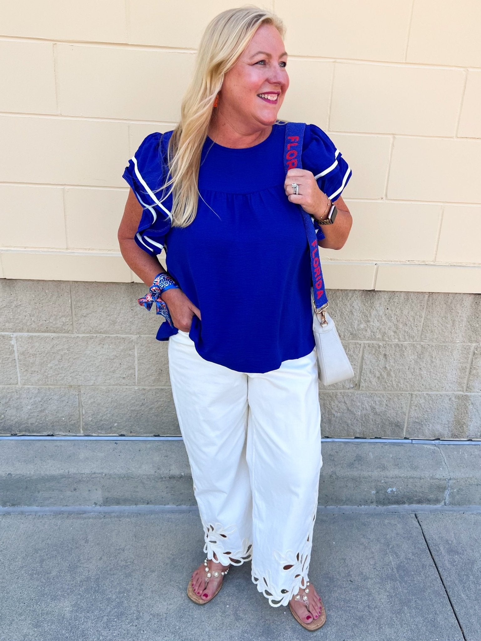 Graceful Ruffle Sleeve Woven Top in Royal Blue - The Pink Pineapple 850