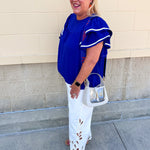 Graceful Ruffle Sleeve Woven Top in Royal Blue - The Pink Pineapple 850