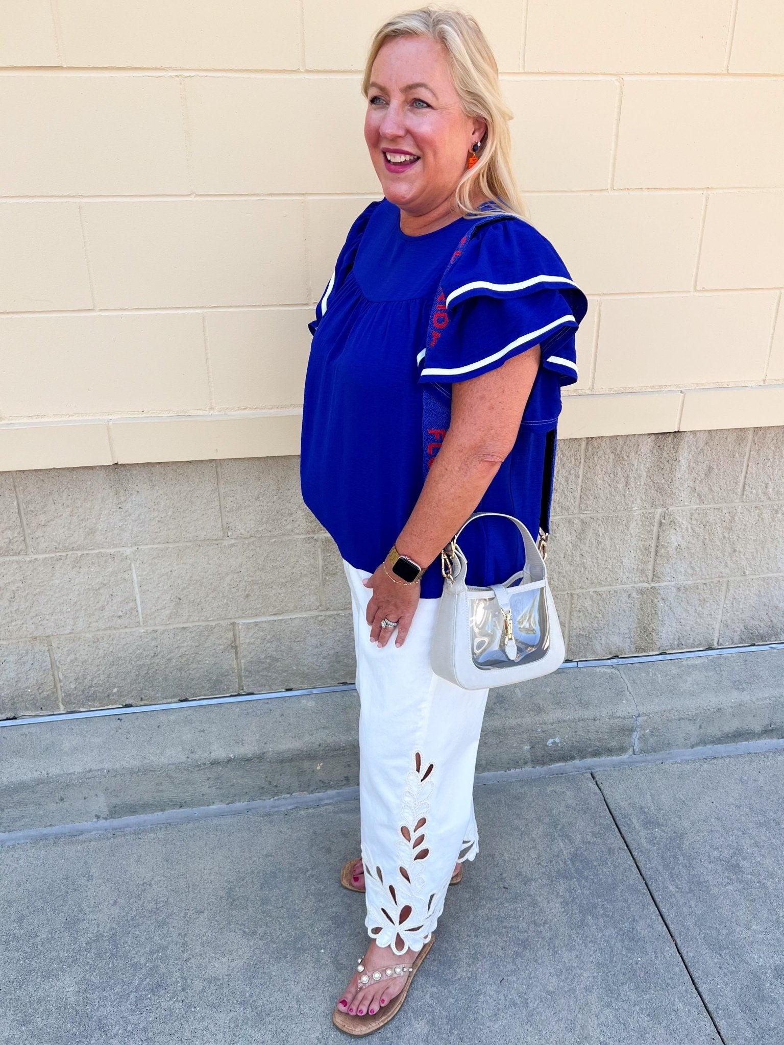 Graceful Ruffle Sleeve Woven Top in Royal Blue - The Pink Pineapple 850