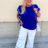 Graceful Ruffle Sleeve Woven Top in Royal Blue - The Pink Pineapple 850