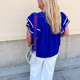Graceful Ruffle Sleeve Woven Top in Royal Blue - The Pink Pineapple 850