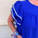 Graceful Ruffle Sleeve Woven Top in Royal Blue - The Pink Pineapple 850