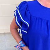 Graceful Ruffle Sleeve Woven Top in Royal Blue - The Pink Pineapple 850