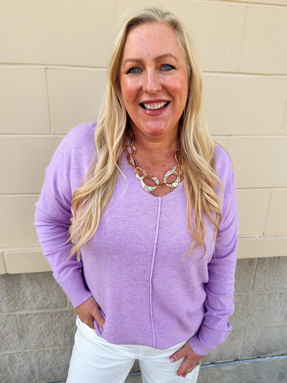 Graceful Seam V - Neck Sweater in Mauve - The Pink Pineapple 850