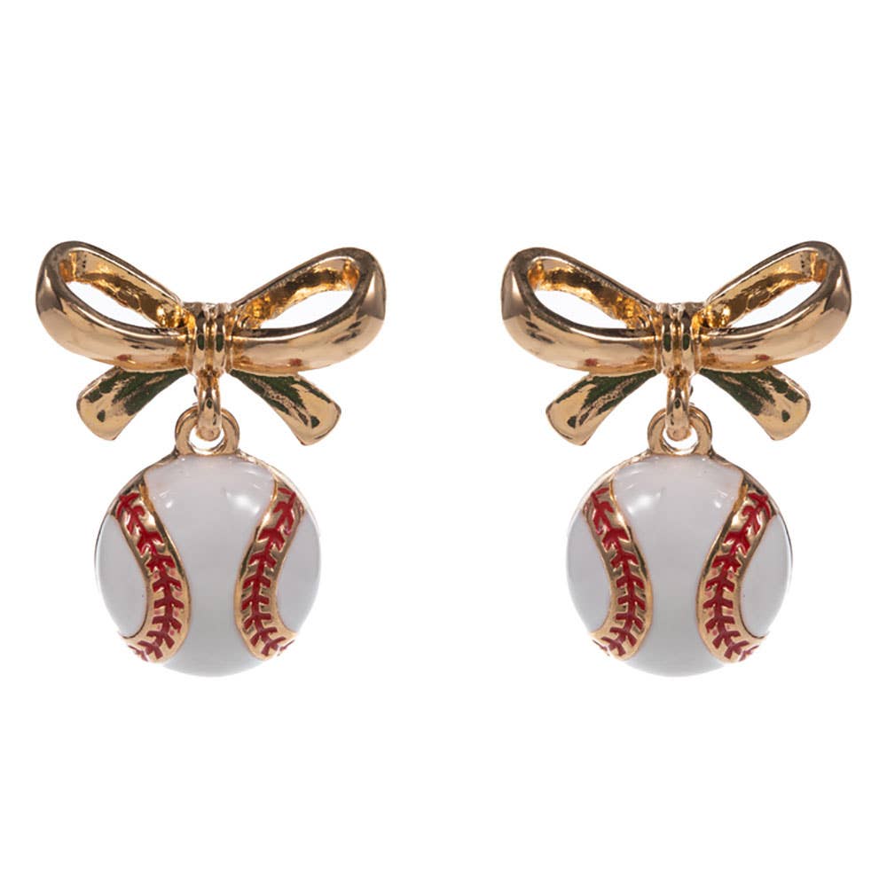 Grand Slam Bow Baseball Drop Earrings - The Pink Pineapple 850