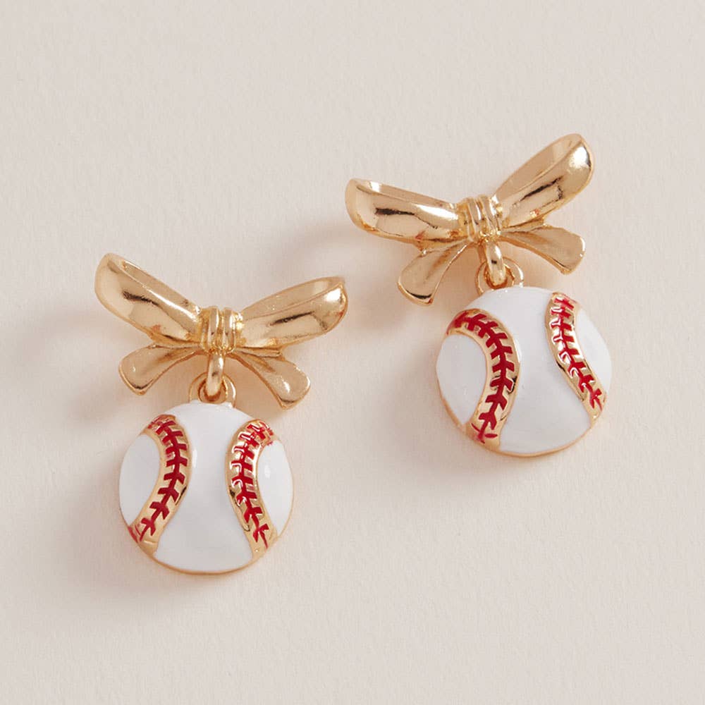 Grand Slam Bow Baseball Drop Earrings - The Pink Pineapple 850