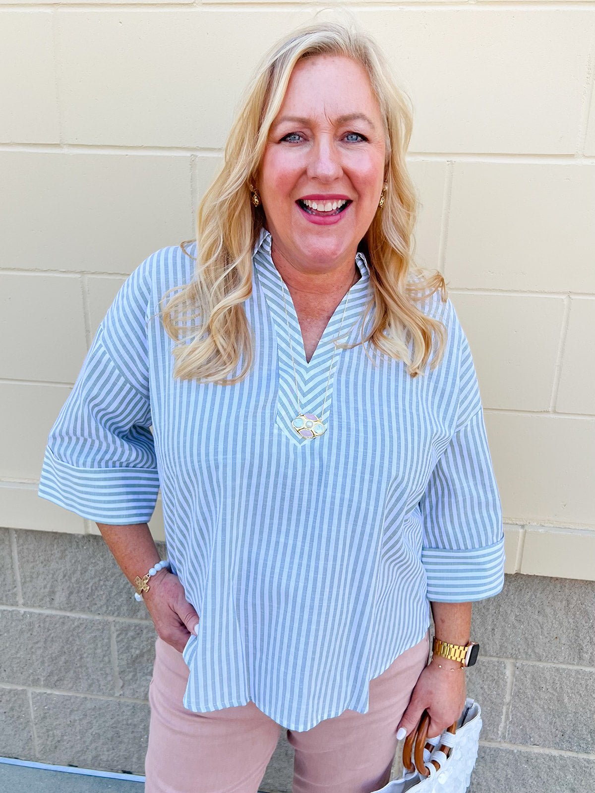 Grape Green Stripe Cinched Back Top - The Pink Pineapple 850