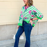 Green Garden Party Striped Blouse - The Pink Pineapple 850