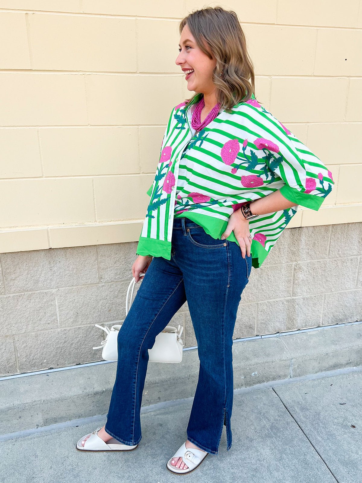 Green Garden Party Striped Blouse - The Pink Pineapple 850