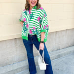 Green Garden Party Striped Blouse - The Pink Pineapple 850