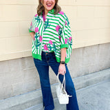 Green Garden Party Striped Blouse - The Pink Pineapple 850