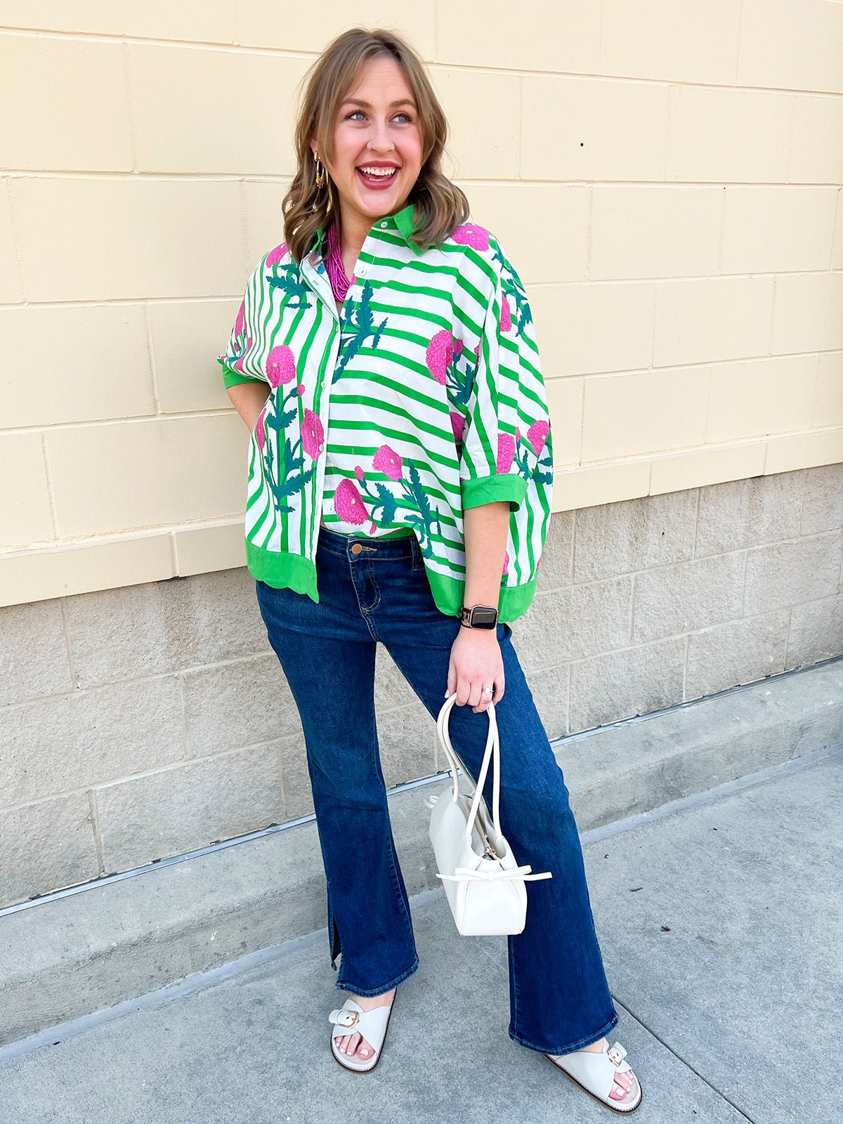Green Garden Party Striped Blouse - The Pink Pineapple 850