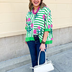 Green Garden Party Striped Blouse - The Pink Pineapple 850