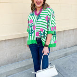 Green Garden Party Striped Blouse - The Pink Pineapple 850
