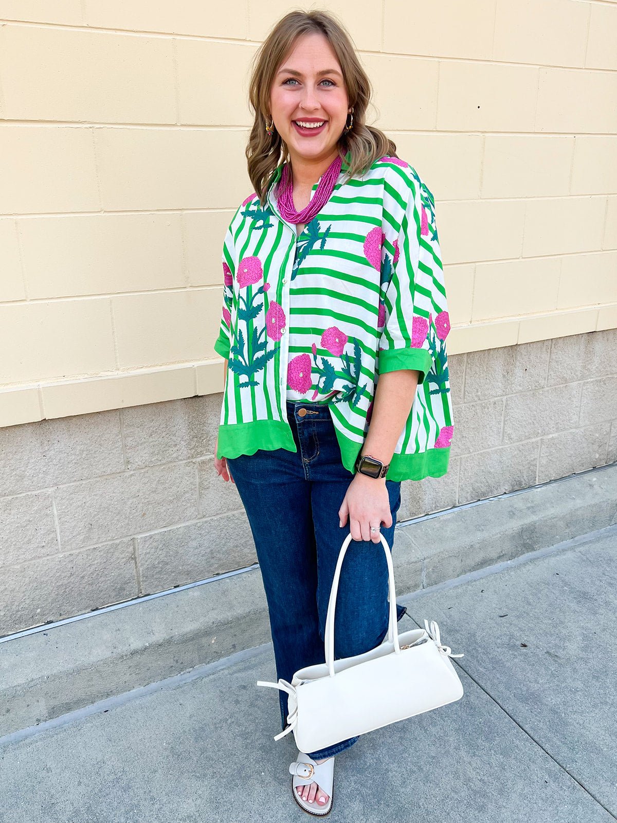 Green Garden Party Striped Blouse - The Pink Pineapple 850