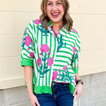 Green Garden Party Striped Blouse - The Pink Pineapple 850