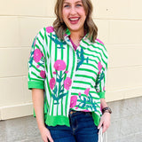 Green Garden Party Striped Blouse - The Pink Pineapple 850
