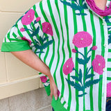 Green Garden Party Striped Blouse - The Pink Pineapple 850