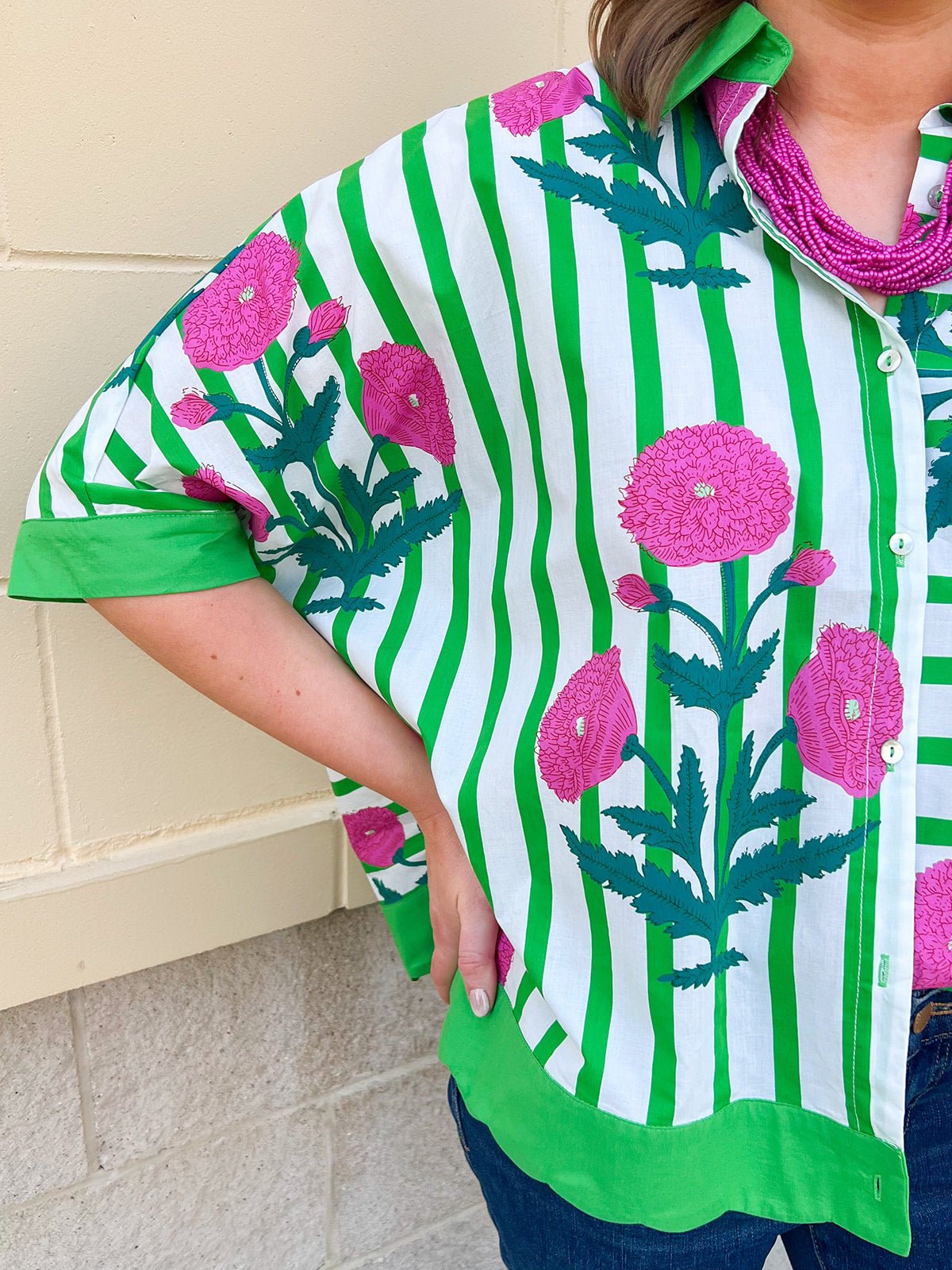 Green Garden Party Striped Blouse - The Pink Pineapple 850