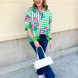 Green Garden Party Striped Blouse - The Pink Pineapple 850