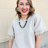 Green Marble Stone Necklace with Gold Beaded Accents - The Pink Pineapple 850