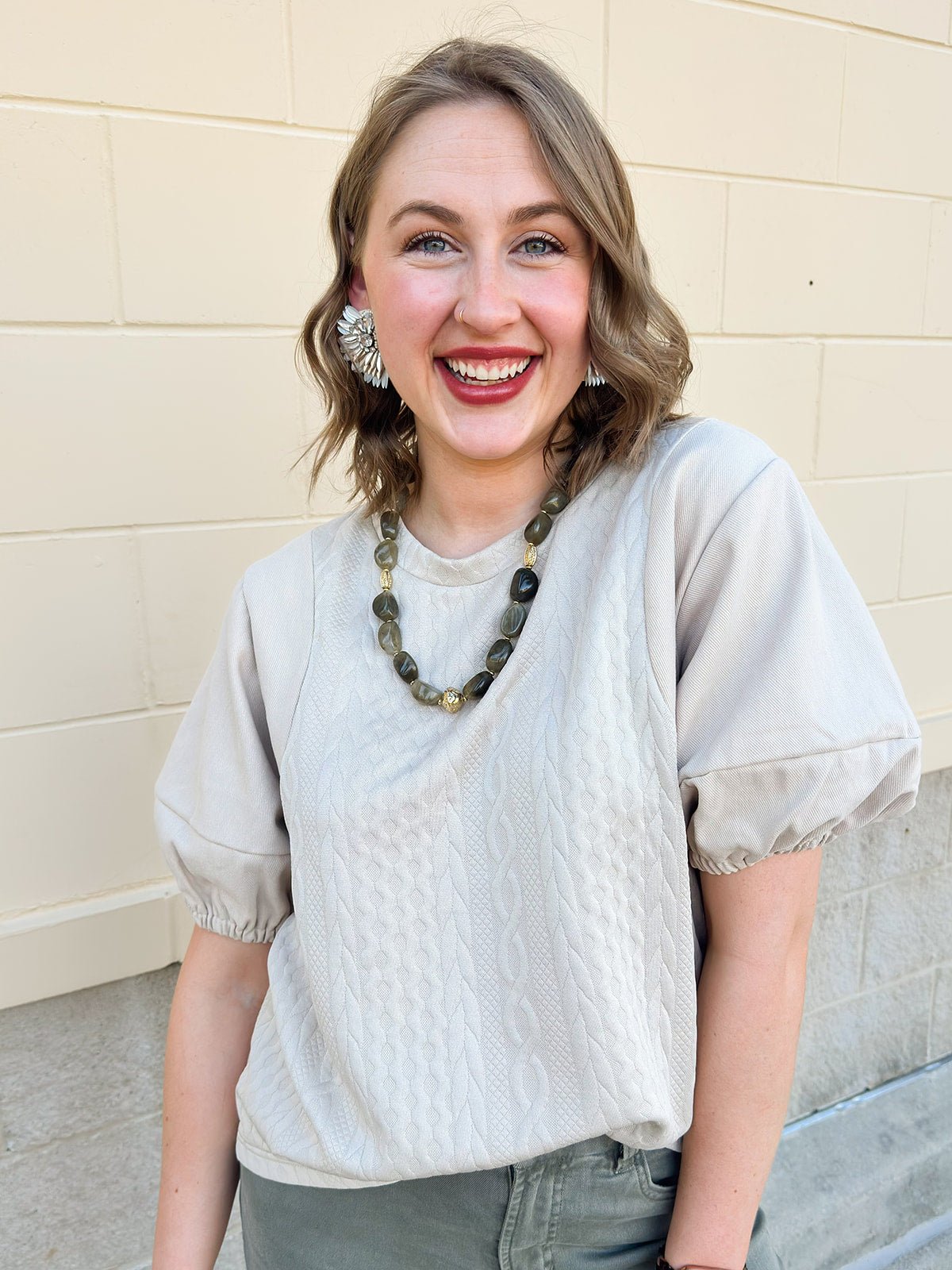 Green Marble Stone Necklace with Gold Beaded Accents - The Pink Pineapple 850