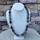 Green Marble Stone Necklace with Gold Beaded Accents - The Pink Pineapple 850