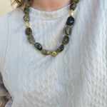 Green Marble Stone Necklace with Gold Beaded Accents - The Pink Pineapple 850