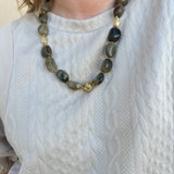 Green Marble Stone Necklace with Gold Beaded Accents - The Pink Pineapple 850