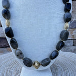 Green Marble Stone Necklace with Gold Beaded Accents - The Pink Pineapple 850