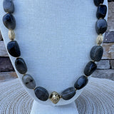 Green Marble Stone Necklace with Gold Beaded Accents - The Pink Pineapple 850
